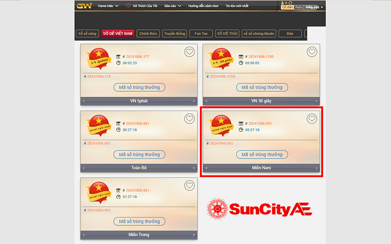 Các bước đặt cược xổ số miền nam online tại SUNCITY